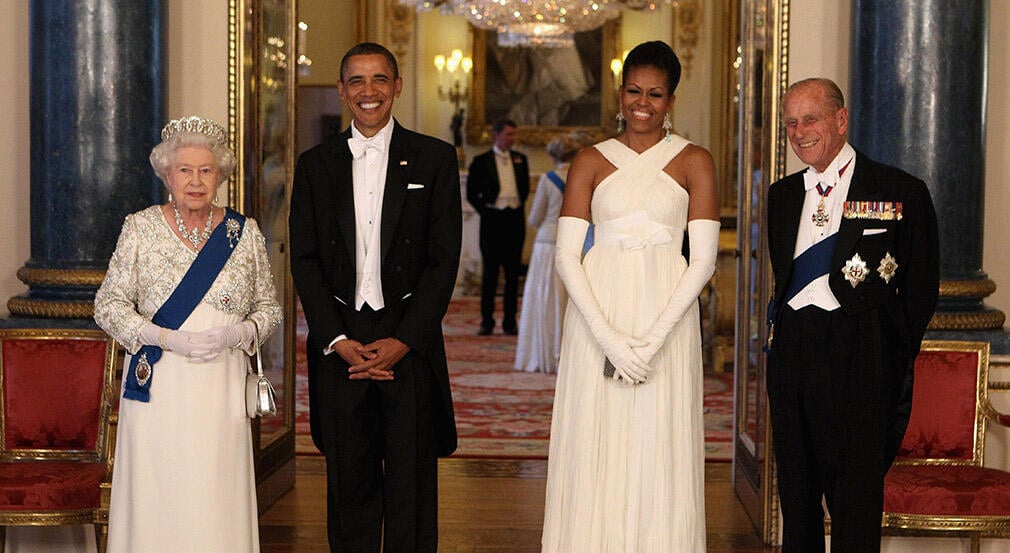 Queen Elizabeth II and Prince Philip, Duke of Edinburgh with U.S. President Barack Obama and First Lady Michelle Obama. Queen Elizabeth II and Prince Philip, Duke of Edinburgh with U.S. President Barack Obama and First Lady Michelle Obama in Buckingham Palace.
