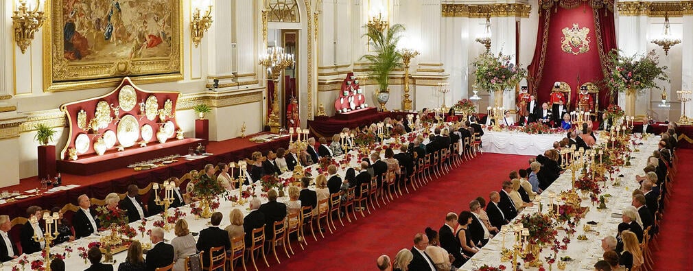 Guests at a State Banquet at Buckingham Palace, during a State Visit. Guests at a State Banquet at Buckingham Palace, during a State Visit.