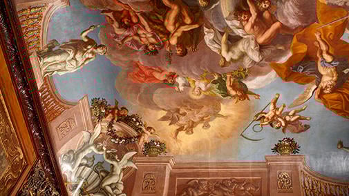 Ceiling painting showing Catherine of Braganza, wife of Charles II