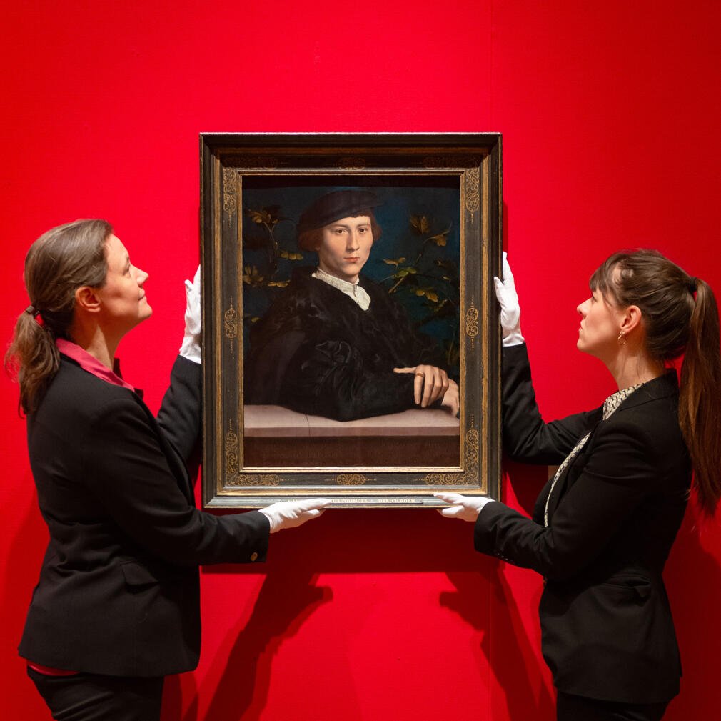 Hans Holbein the Younger, Derich Born, 1533 Curators make final adjustments to the portrait of Derich Born by Hans Holbein the Younger