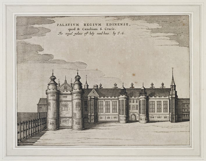 Engraving of the west front of the Palace of Holyroodhouse Engraving of the west front of the Palace of Holyroodhouse