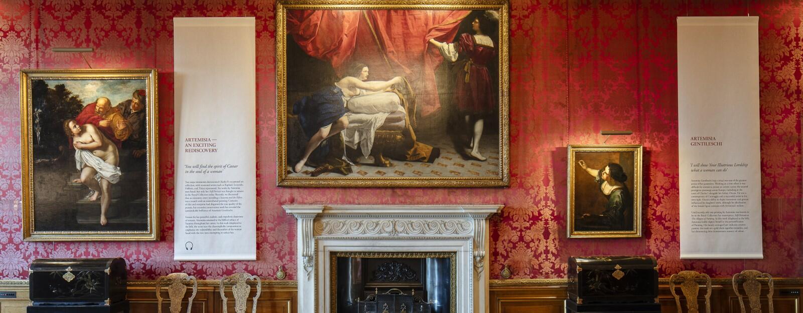 Display of paintings by Artemisia and Orazio Gentileschi in the Queen’s Drawing Room at Windsor Castle Display of paintings by Artemisia and Orazio Gentileschi in the Queen’s Drawing Room at Windsor Castle