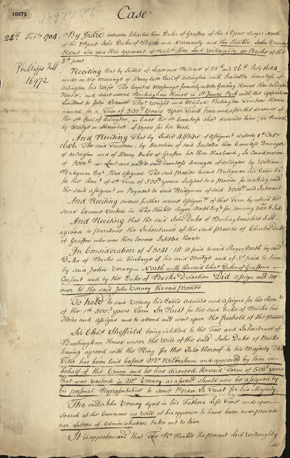 Documents relating to the purchase of Buckingham House by George III, GEO/ADD/19/29 Documents relating to the purchase of Buckingham House by George III