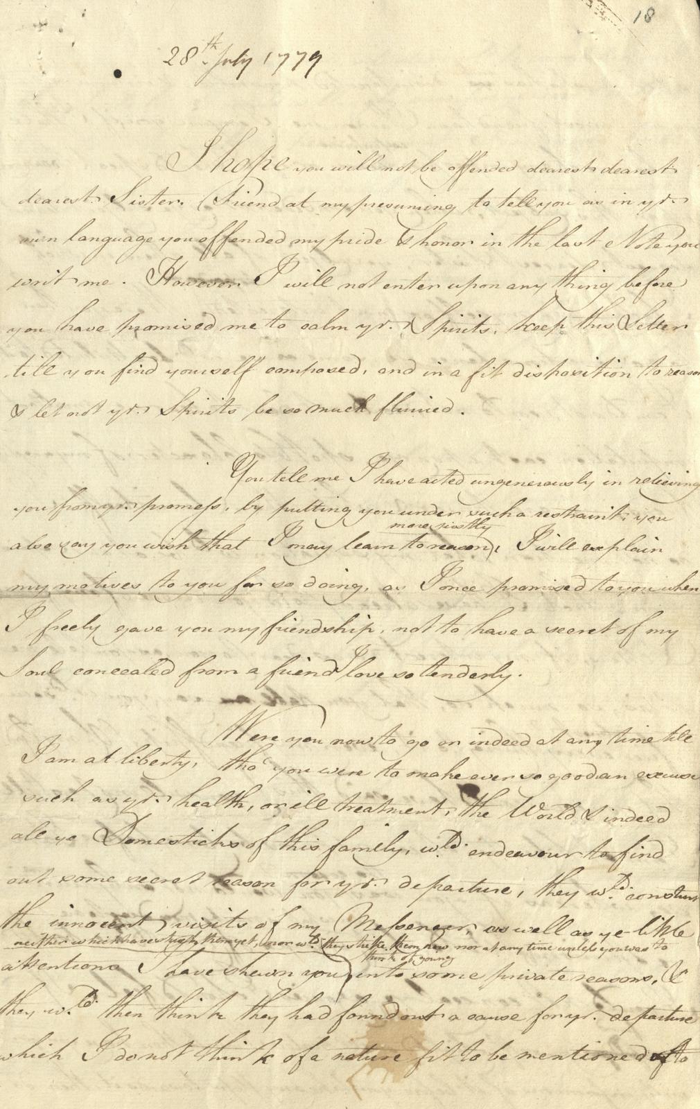 Letter from Mary Hamilton to the Prince of Wales, 23 October 1779, GEO/ADD/3/83/18