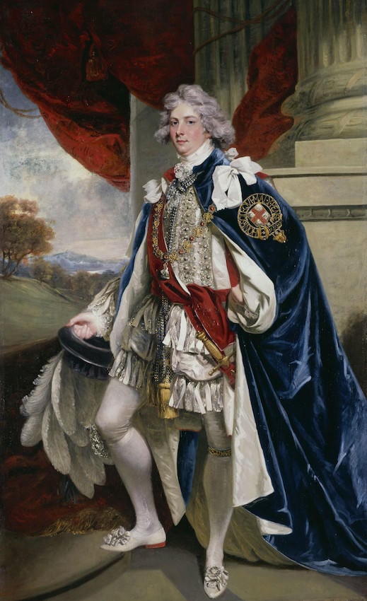 John Hoppner (1758-1810), 'George IV (1762-1830), when Prince of Wales', c. 1796, oil on canvas, 240.0 x 148.6 cm. (RCIN 405412) George IV as the Prince of Wales, 1796