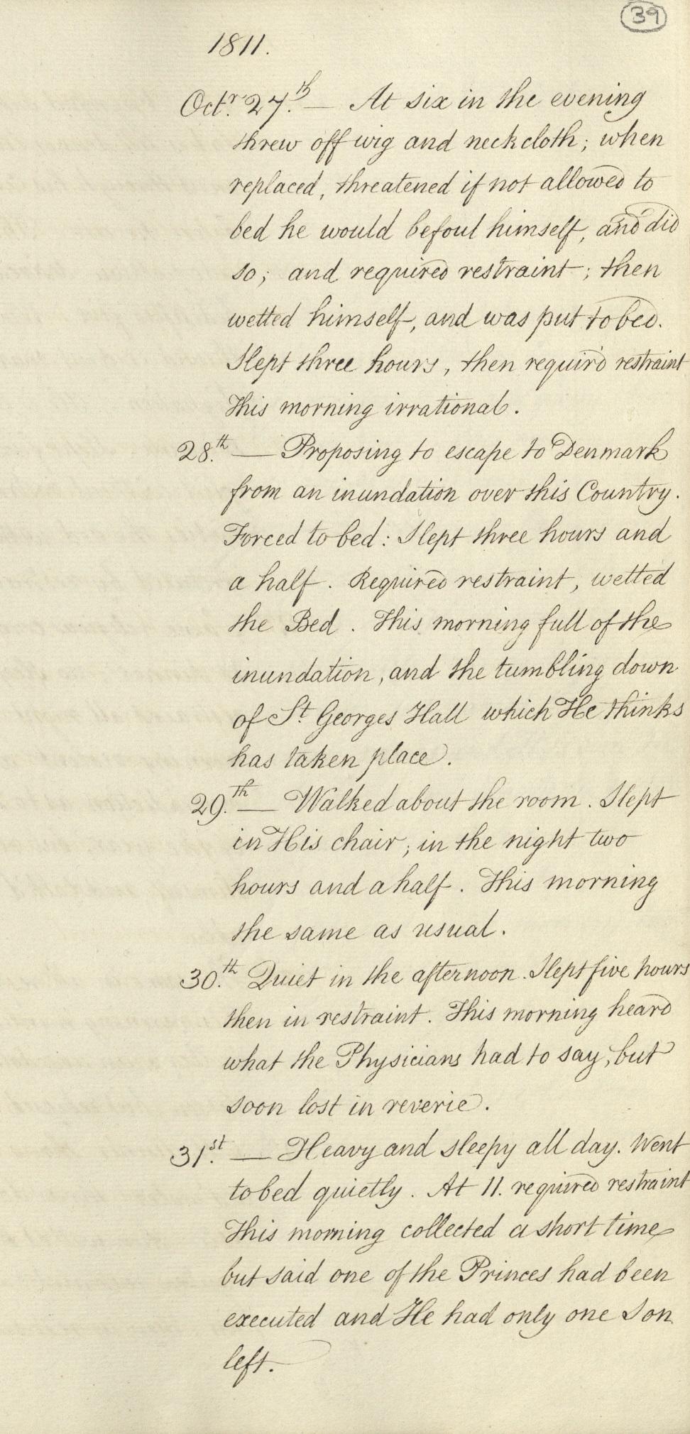 'The progress of the Symptoms of the King's Illness since November 1810, taken from the Reports of the Attending Physicians', MED/16/15 Account of George III's symptoms