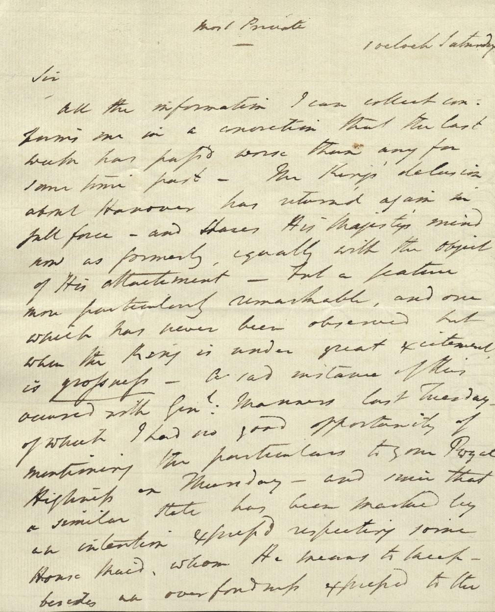 Report on George III's state of health by Sir Henry Halford, 16 March 1811, MED/16/2/17 Report on George III by Henry Halford