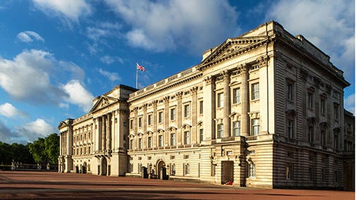 The Portland stone façade was completed in 1914 and is the most recognisable view of the Palace today Buckingham Palace