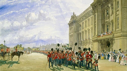 Queen Victoria on the balcony to welcome soldiers returning from the Crimean War Queen Victoria on Buckingham Palace's balcony