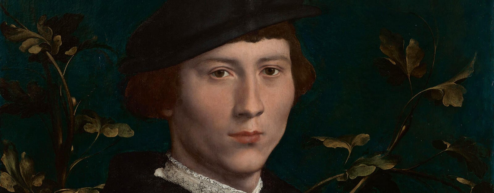 Derich Born by Hans Holbein (RCIN 405681) Painting of a Tudor man wearing a black hat.