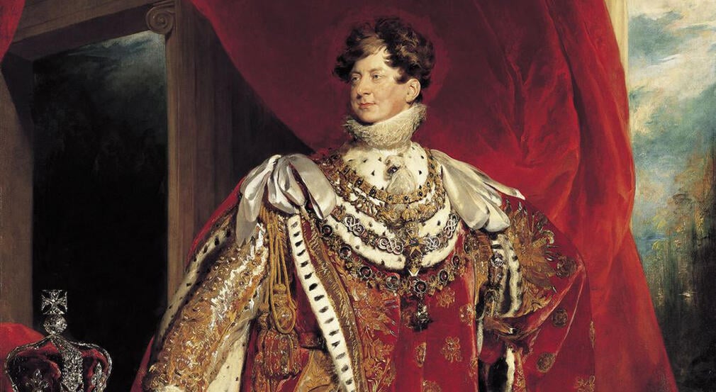 George IV (RCIN 405918) George IV stands wearing red coronation robes