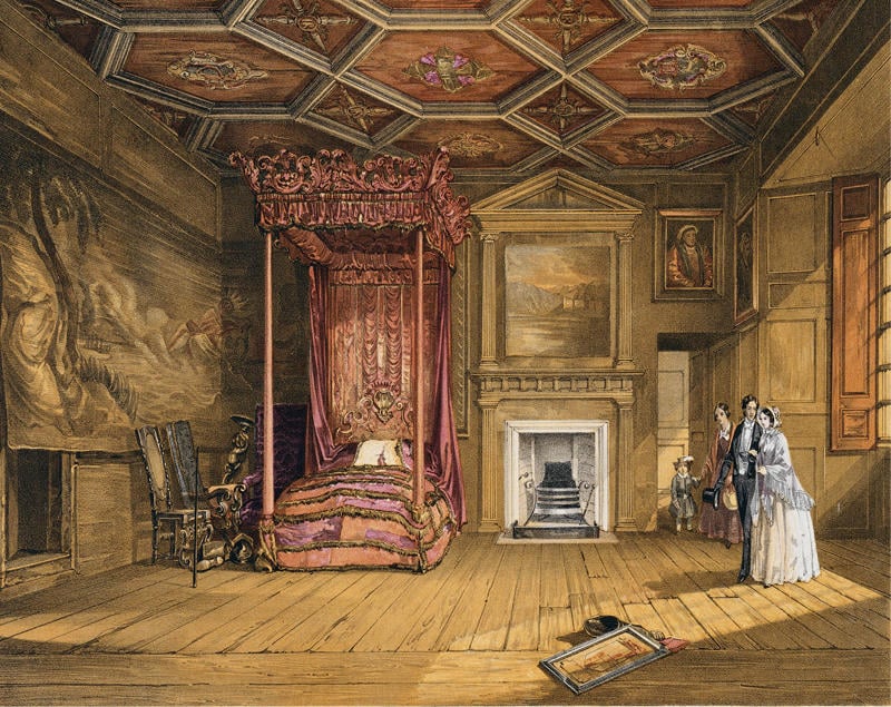 Nineteenth-century visitors in Queen Mary’s Bedchamber. Nineteenth-century visitors in Queen Mary’s Bedchamber.