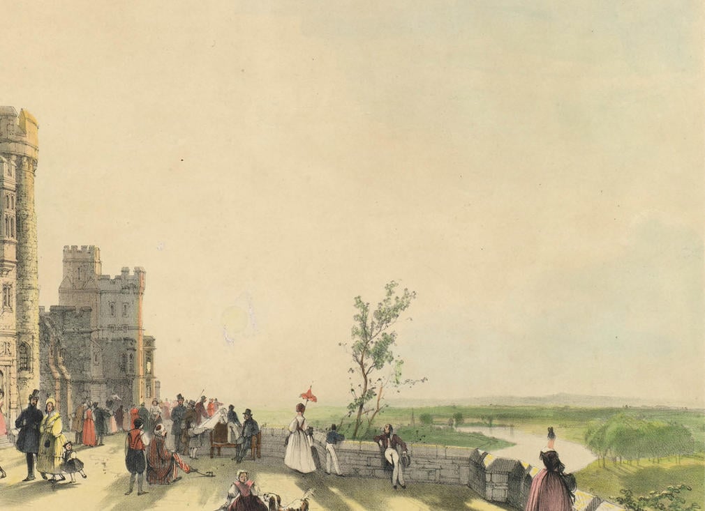 Visitors are shown strolling along the North Terrace in this 19th-century watercolour. Visitors are shown strolling along the North Terrace in this 19th-century watercolour.