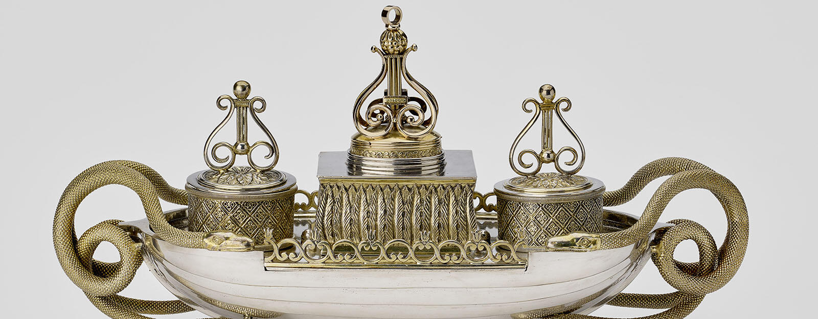 Inkstand (RCIN 49883) A silver inkstand in the form of a rowing boat