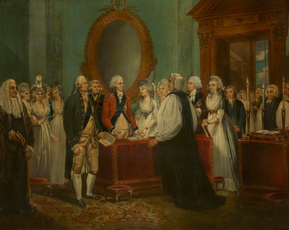 The Marriage of Frederick, Duke of York and Albany, to Frederica, Princess Royal of Prussia, by Henry Singleton c.1791. RCIN 402495