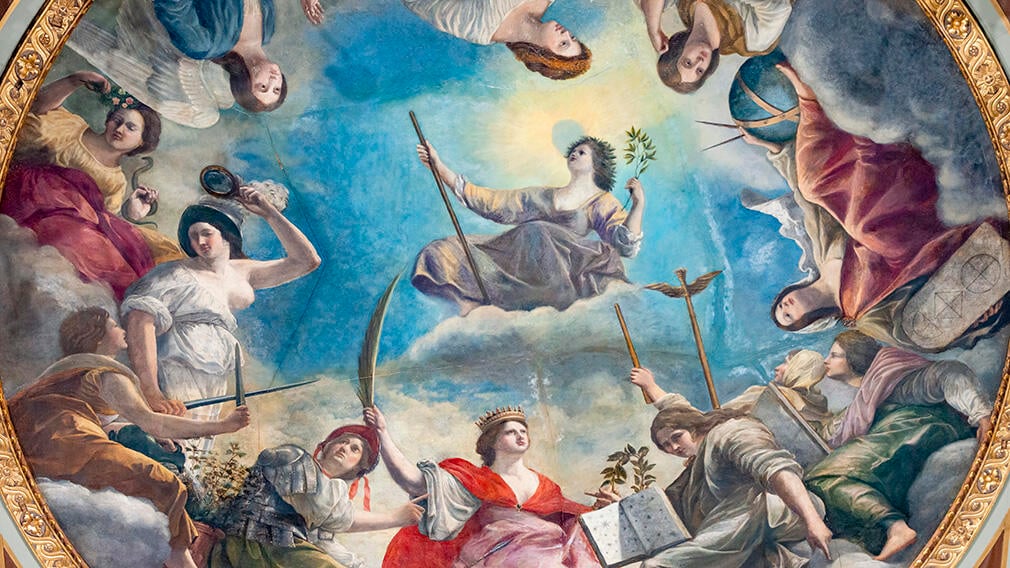 Ceiling painting by Orazio and Artemisia Gentileschi (RCIN 8531502). Painting of gods and mythical beings