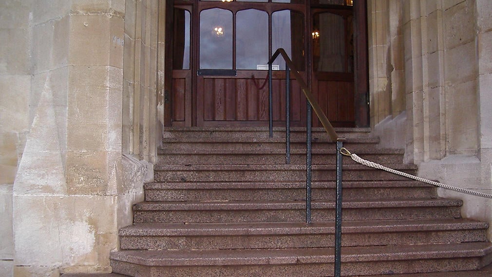 Stone steps up to the Inner Hall Stone steps in to the building.