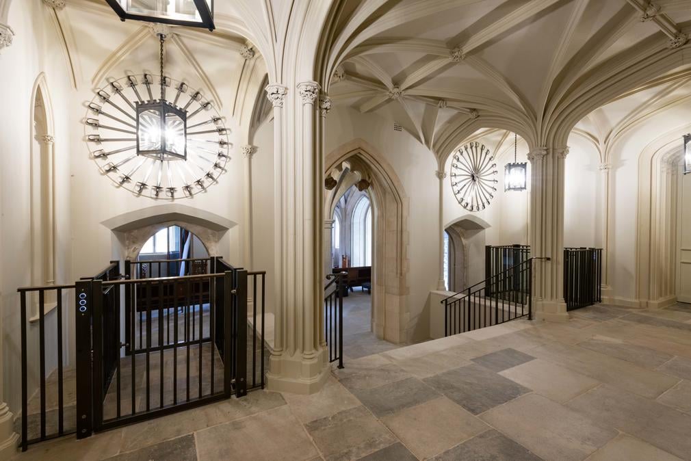 The platform lifts in the Inner Hall Images shows the two platform lifts, on either side of the staircase in the Inner Hall
